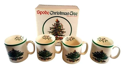 Spode Christmas Tree Ceramic Coffee Tom & Jerry Mugs Set Of 4 Each Holds 8 oz - Image 1 of 4
