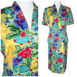Set completo Adrianna Papell taglia 6 vintage due pezzi gonna top 100% seta floreale - Foto 1 di 14