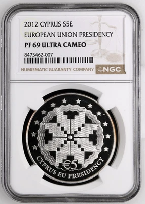 2012 Cyprus S5E 5 Euros European Union Presidency Silver Coin NGC PF 69 UC - Image 1 of 4