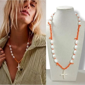 Collar Free People Ariana Ost Easy Does It Pearl Cross Strand Playa Bohemia - Imagen 1 de 15
