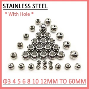 3mm 4mm 5mm 6mm 7mm 8mm 9-12mm Silver Stainless Steel Beads Round Ball With Hole - Picture 1 of 5