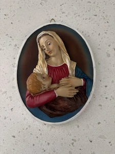 Vintage Wandbehang Plakette Jungfrau Maria Madonna und Jesuskind - Bild 1 von 12