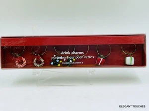 Pier 1 Imports Glass Christmas Holiday Drink Wine Charms SET /6 Beaded Party Fun - Picture 1 of 6