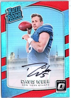 Autógrafos Donruss Optic #198 Davis Webb 2017 con clasificación de novatos rojos #/50 Foto 1 de 2