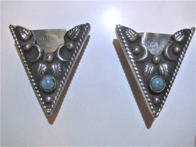 Vintage Southwest Silver and Turquoise Collar / Belt Points Tips, FREE SHIPPING - Image 1 of 4