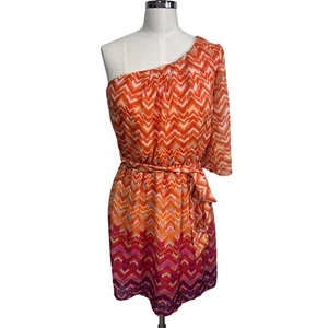 Vestido A. Byer Un Hombro Y2K Chevron Ombre Naranja Rosa Boho Fiesta Mini Pequeño - Imagen 1 de 8