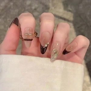 24Pcs Elegant False Nail French Nail Art Medium Almond Artificial Nail Glossy - Picture 1 of 8