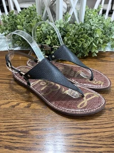 Sam Edelman Greta Women's Thong Sandals Sz 9.5 M Black Pebble Leather Silingback - Picture 1 of 6