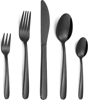 Set Di Posate 12 Persone, 60 Pezzi Di Posate Nere, Set Di Posate in Acciaio Inox - Immagine 1 di 4