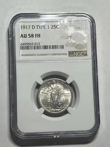 1917-D TYPE 1 STANDING LIBERTY QUARTER NGC AU58 FH NICE ORIGINAL BLAST WHITE - Picture 1 of 4