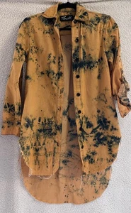 Thrill Jeans Damen Batik Denim Tunika Kleid langer Rücken roher Rand Baumwolle orange S - Bild 1 von 11