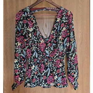 Gimmicks Blumen Chiffon Schößchen Top Bluse tiefer V-Ausschnitt Bohemian Gr. XS - Bild 1 von 9