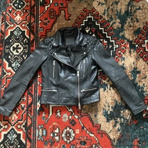 Black All Saints Cargo Distressed Leather Biker Jacket - UK 10 US 6 EU 38 - Picture 1 of 7
