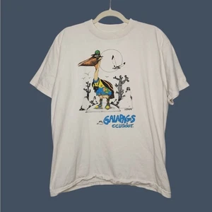Vintage Galapagos Bird Tourist Art Nature XL Cream Shirt Destination - Picture 1 of 7