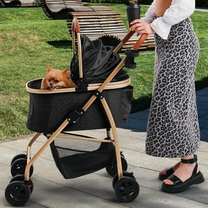 Pet Stroller for Small Medium Dogs Cats with Detachable Carrier – Zipperless ... - Picture 1 of 7