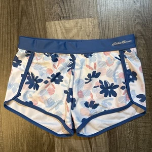 Eddie Bauer Swim Shorts White Blue And Pink Floral Girls Sz 10-12 Med Tropical - Picture 1 of 4
