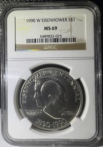 1990-W Eisenhower Silver Commemorative $1 Dollar Coin NGC MS 69 (025) - Picture 1 of 2