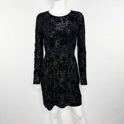 Lulus Black Velvet Burnout Mini Dress Size XL Long Sleeve Cocktail Party Formal - Image 1 of 4