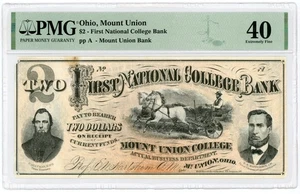 1800's $2 Mount Union College - Mt. Union, OHIO College Currency Note PMG XF 40 - Picture 1 of 2