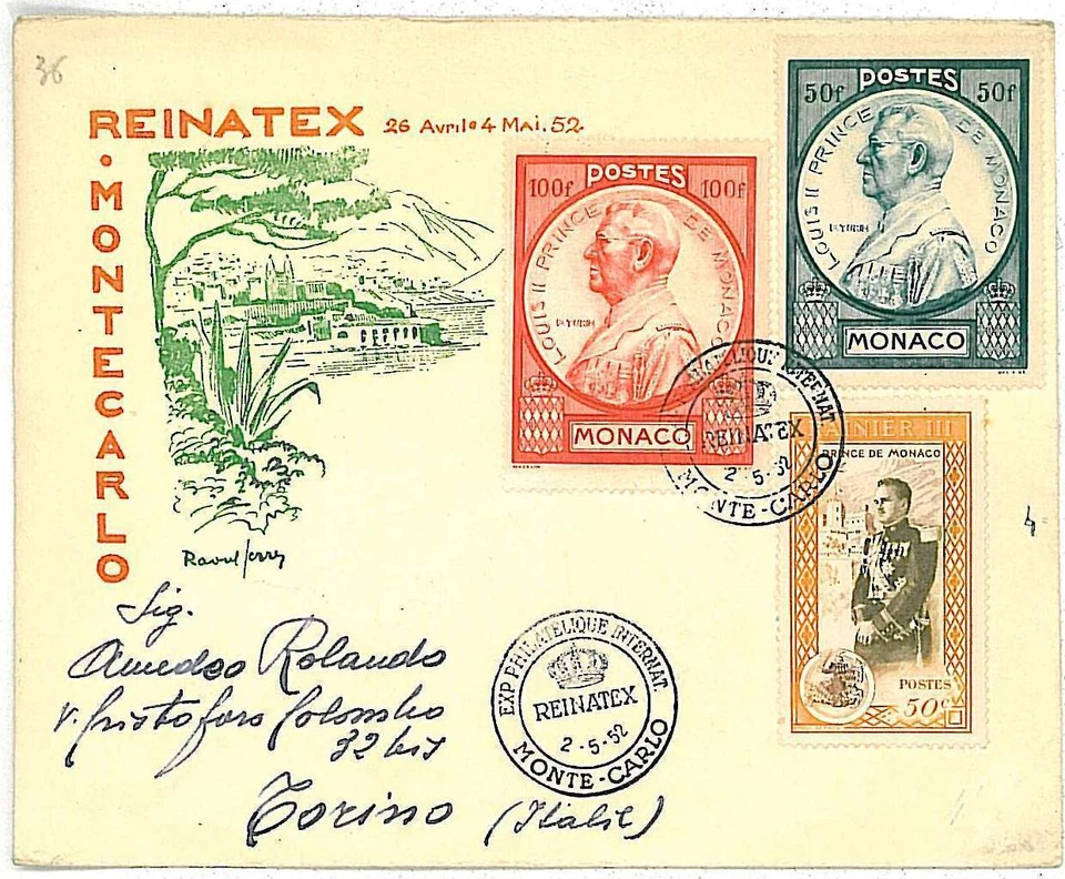 20617 - MÔNACO - HISTÓRIA POSTAL - CAPA ESPECIAL para ITÁLIA - REALEZA - 1952 - Imagem 1 de 1