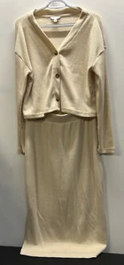 Time and Tru Cream Women's Button Front Cardigan and Skirt, 2-Piece Set Size M - Picture 1 of 7
