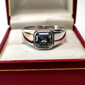 Grau Moissanit 7,5 mm Asscher Cut Herrenring, 925 starrend silber Ehering, - Bild 1 von 13