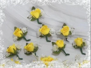 8 SILK YELLOW ROSEBUD Boutonnieres for your occasions - Picture 1 of 1