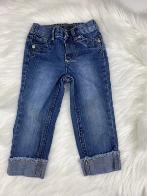 Jeans de mezclilla Arizona para bebé niña 12M con puños rosa bordado puntada bolsillo trasero Foto 1 de 4