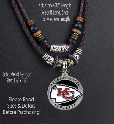 Collar Kansas City Chiefs 32 pulgadas de cuero equipo de aficionados al fútbol americano NFL artículo de joyería R Foto 1 de 4