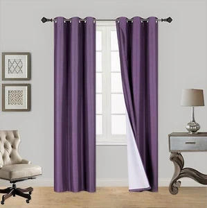 2PC Insulated Lined 100% Heavy Thick Blackout Grommet Window Curtain Panels ADAM - Picture 1 of 29