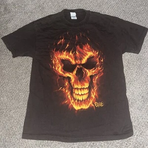 Vintage Skull Flames Exile Shirt Brown Orange Large Emo Goth Skater Grunge Y2K - Picture 1 of 10