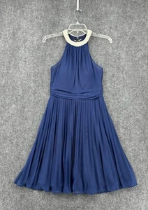 Fiesta Fashion Party Dress Navy Blue Pleated Lined Pearl Size S Made In USA - Picture 1 of 12