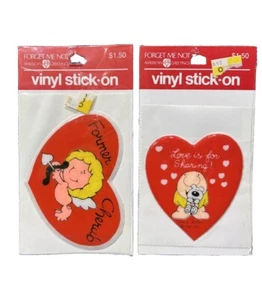 2 Valentine Stickers Puffy Vinyl Stick On Ziggy Cherub Cupid American Greeting - Picture 1 of 6