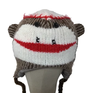 Sock Monkey Boy's Knit Beanie Hat Cap Multicolor 100% Acrylic Fleece Lined - Picture 1 of 11