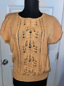 80s Vintage Peach Mango Crochet Knit Cottagecore Grandma Sweater Womens Small - Bild 1 von 5