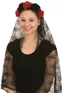 Día de los Muertos Tocado de Flor Adulto Azúcar Calavera Diadema con Tela de Araña Velo Largo - Imagen 1 de 1