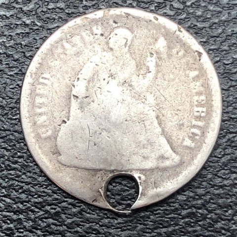 1868 S Seated Liberty Half Dime 5c Circulated Holed #32869 Cover