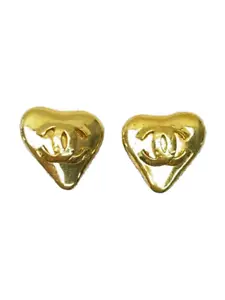 CHANEL Earrings AUTH Coco CC  Mark  Vintage Gold Logo Heart 2.5×2.5cm GP F/S - Picture 1 of 8