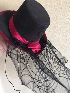 Mini Steampunk Black Felt Spider Veil Top Hat Costume - Picture 1 of 9