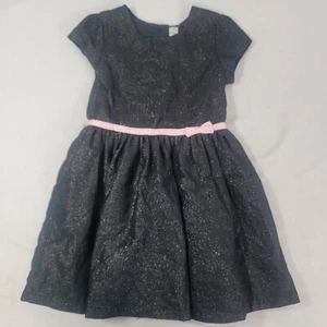 Carter's Girl's Dress Party Shiny Black Pink Short Sleeve Size 5 Mesh & Liner - Picture 1 of 5