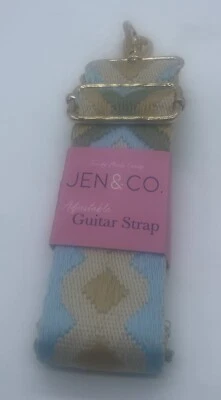 Nueva Correa Bandolera para Guitarra Ajustable Jen&Co Beige Azul Verde Jacquard  Foto 1 de 4