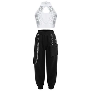 Kids Girls Top With Trousers Glittery Vest And Pants Recital Sweatsuit Street - Picture 1 of 58