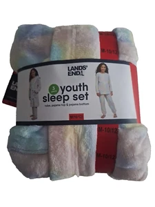 Lands' End Girl's 3 Pc Pajamas Robe Top Bottom Flame Resistant Set Size M 10-12 - Picture 1 of 4