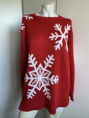 The Quacker Factory Mujer Rojo Medio Feo Navidad Suéter Copo de Nieve Pullover Foto 1 de 4