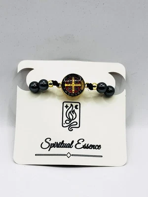 St. Benedict Hematite Bracelet Size: 8" Adjustable - Image 1 of 4