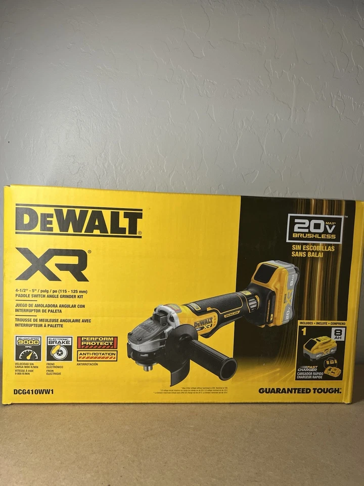 DEWALT 20V MAX Li-Ion Inalámbrico 4-1/2-5 pulgadas Kit de Amoladora Angular 8Ah Bolsa Cargador de Batería Foto 1 de 4