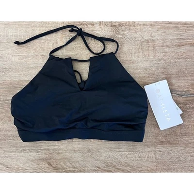 NWT Athleta High Neck Keyhole Bikini Top Black Size S UPF 50 Sport Swim Padded - Image 1 of 4