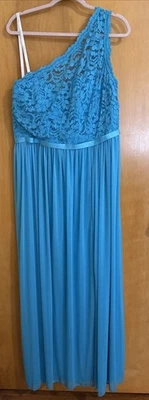 Davids Bridal Formal Dress Malibu Blue One Shoulder Lace & Chiffon Long Size 18 - Image 1 of 4