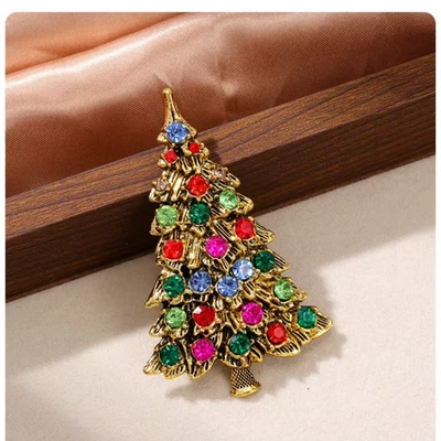 Broche prendedor árbol de Navidad vintage - cristal estrás joyería de Navidad regalo Foto 1 de 4