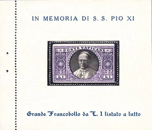 SS. Papa Pio XI - Il francobollo da 1 lira con i bordi listati a Lutto - Picture 1 of 1